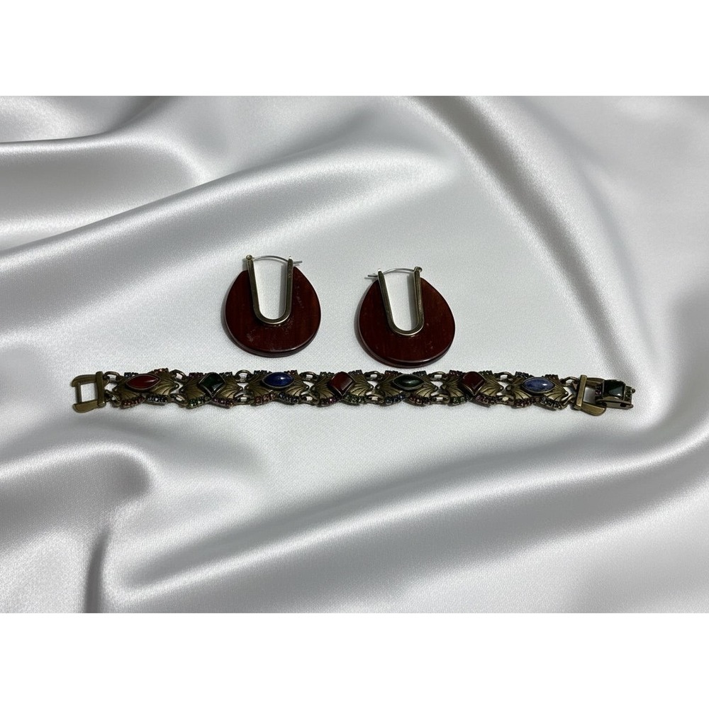 Sorrelli‎ Multicolor stone Vintage-Inspired Bracelet Resin/Gold-Tone Earrings